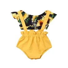 Summer Newborn Tollder Kids Baby Girl Clothes Sunflower Crop Tops Bib Pants Shorts Cotton Baby Outfits Sets 0-18M
