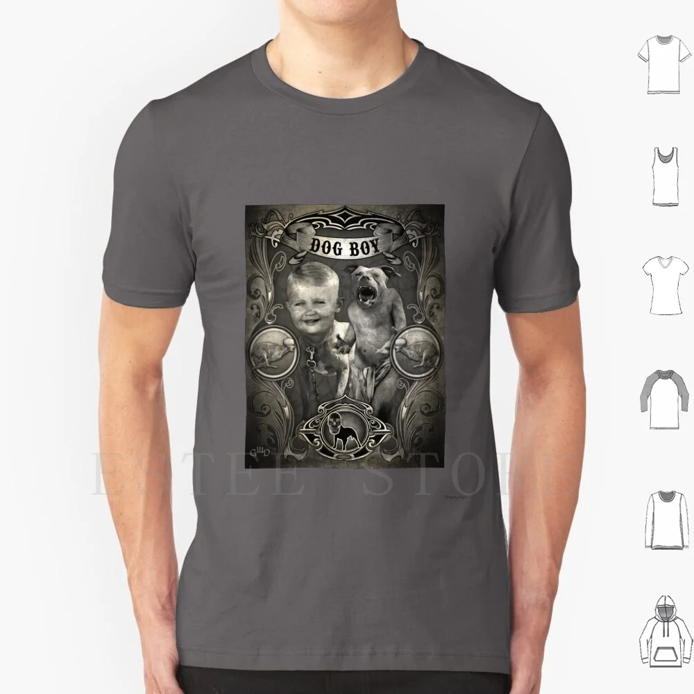 Dog Boy Carnival Banner T Shirt Fai Da Te Big Size 100% Cotone Dog Boy Dog Carnival Banner Carnival Retro Circus Freaks Segni Vintage