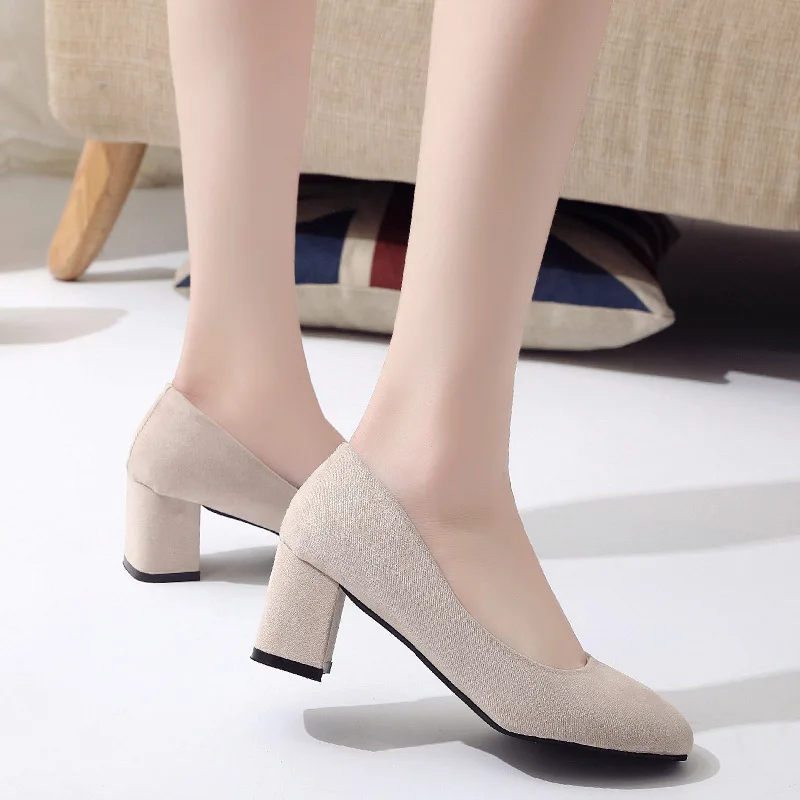 

Autumn Korean-style Square Head Chunky-Heel Shoes New Style Retro Grandma Shoes Versatile round-Toe Semi-high Heeled Casual Comf