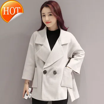 

slim Womens Short Coats Fashion Winter Turn-down Collar Wool Blend Coat and Jacket Double Breasted Ladies Coats