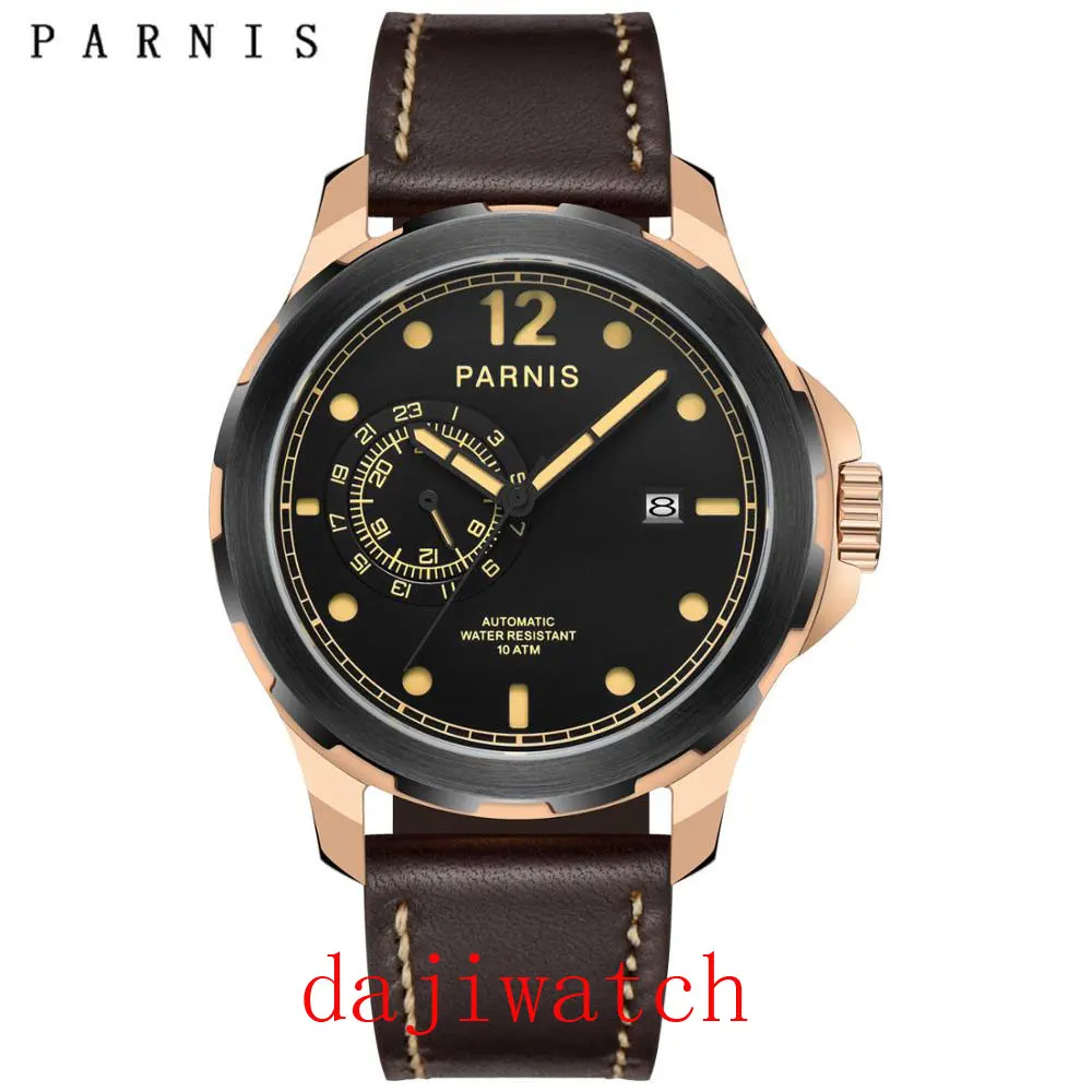  2017 New Arrival Mens Watches Top Brand Luxury 44mm Parnis Mechanical Watches Luminous 100M Waterpr