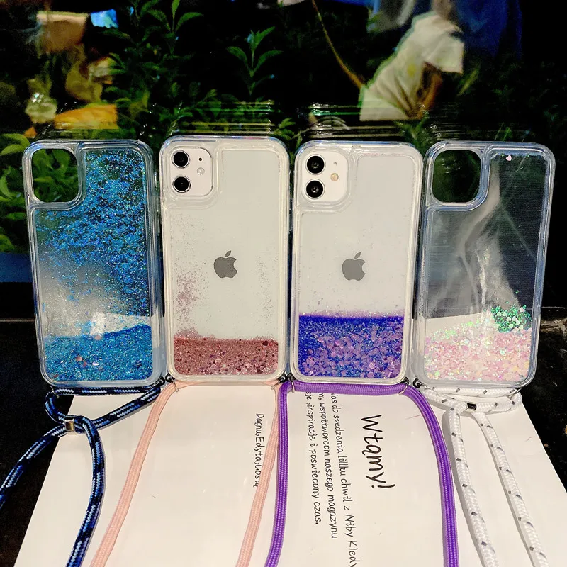 Luxe Glitter Silicone Lanyard Phone Case with Dynamic Liquid Design