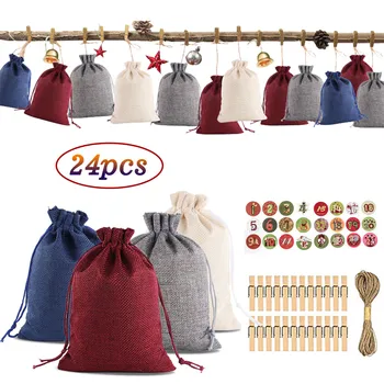 

Christmas Pattern Candy Bag 1-24 Advent Calendar Bundle Cotton Linen Gift Bag christmas decorations шторы для комнаты зала