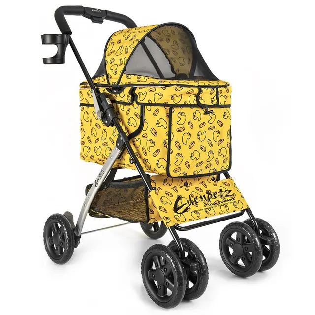 Pet Stroller Foldable Pets Cart Lightweight Outdoor Travel Gear For Cats Dogs Yellow Duck U
