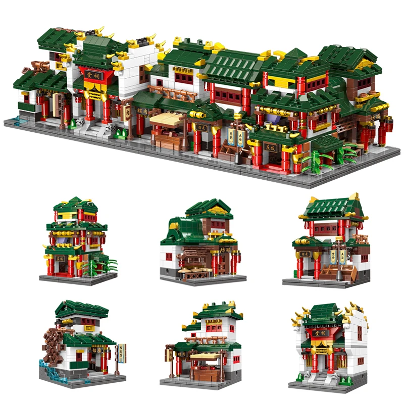 

Building Blocks Fit LegoINGlys 01103 2111Pcs Architecture Series 6 In 1 Traditional Chinese Street Sightseeing MOC Bricks Toys