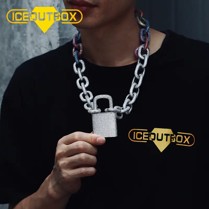 Exaggeration Iced Out Lock Pendant Necklace For Men S Hip Hop Personality Jewlery Rhinestone Cz Clasp Rapper Fashion Necklace Chain Necklaces Aliexpress