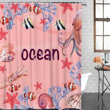 

Pink Ocean Animal Starfish Coral Bathroom Shower Curtain Home Decoration Shower Curtain Bathroom Accessories