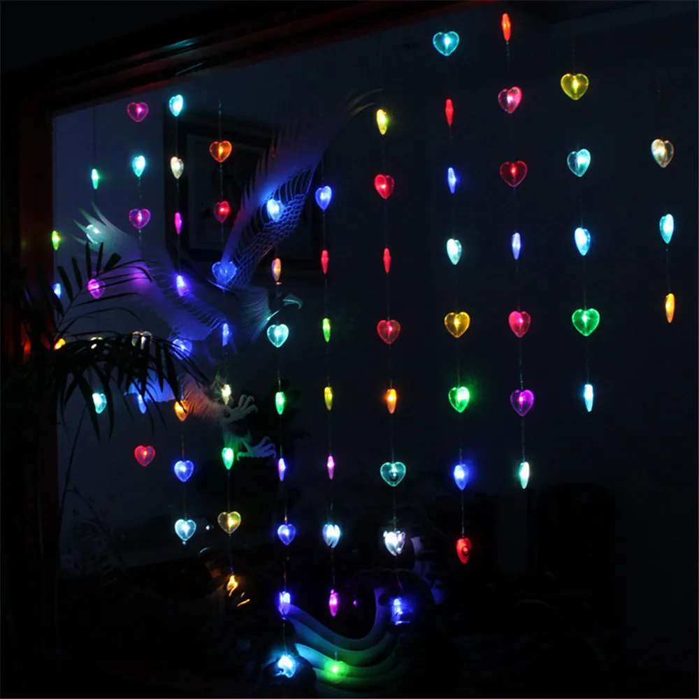 

78pcs Led Curtain Light AC220V Led String Lights Heart Shape Curtain Holiday Lamp Garland Christmas Decor Lighting