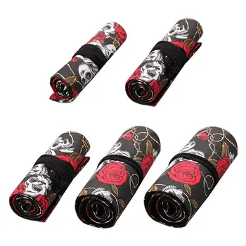 

Rose Skull 12/24/36/48/72 Holes Canvas Roll Pen Curtain Pencil Bag Case Makeup