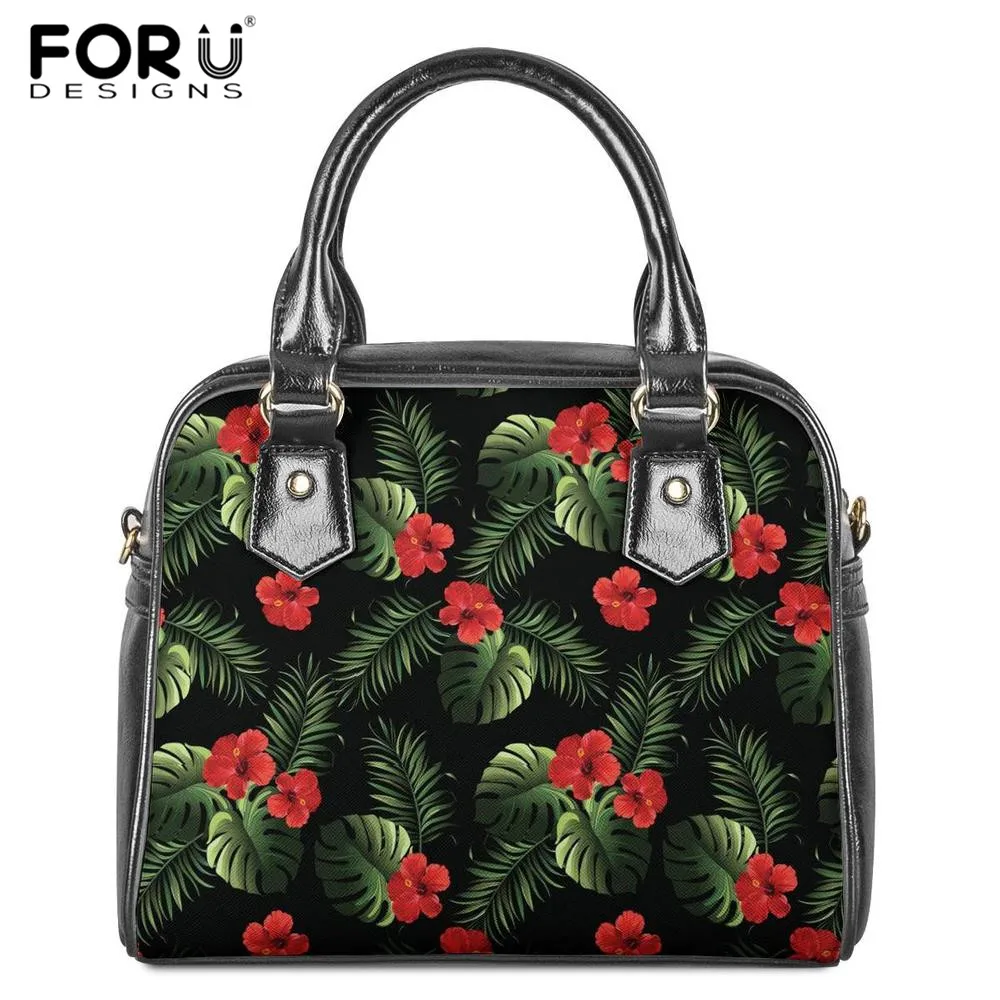 HX429DL FORUDESIGNS/Hibicsus Гавайская Цветочная триптическая Печать PU женская сумка через плечо с верхней ручкой женская сумка-тоут на плечо Повседневная пляжная сумка - Цвет: HX429DL