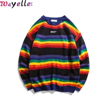 Rainbow Stripe Pullovers Men Sweater 2019 New Winter Autumn Letter Embroidery O-neck Korean Style Men Warm Sweater Sweatshirts Rainbow Stripe Pullovers Men Sweater 2019 New Winter Autumn Letter Embroidery O-neck Korean Style Men Warm Sweater Sweatshirts
