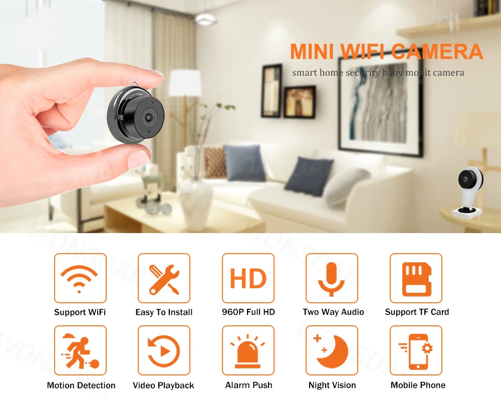 Wonsdar, wifi камера, мини, 960 P, домашняя, умная IP камера, детский монитор, ночное видение, обнаружение движения, охранная съемка YCC365 Plus