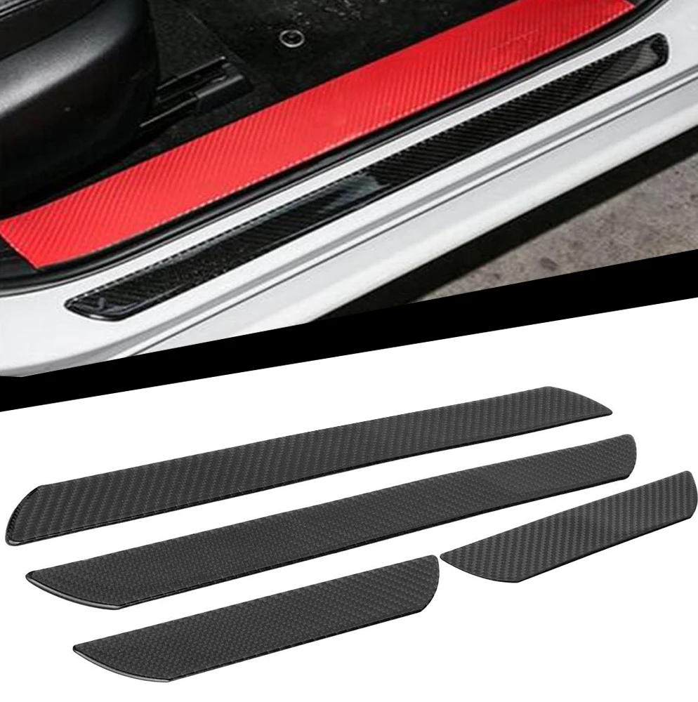 4x Carbon Fiber Car Door Plate Sill Scuff Cover Anti Scratch Sticker Accessories