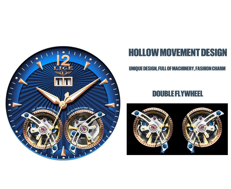 LIGE, роскошные брендовые водонепроницаемые военные спортивные мужские часы, мужские часы с двойным Tourbillon, автоматические механические часы, мужские часы