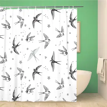 

Bathroom Shower Curtain Feather Swallow Bird Pattern Animal Beak Beautiful Black Branch Polyester Fabric 72x78 inches Waterproof
