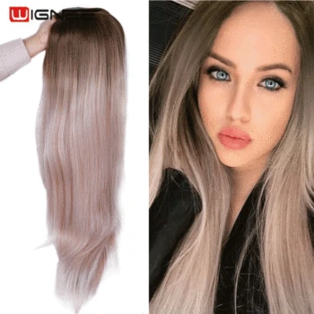 

Wignee Long Straight Hair Middle Part Synthetic Wig For Women Ombre Baby Ash Blonde/Pink/Red/Brown/Blue Natural Hair Female Wig