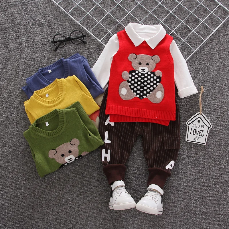 

2020 Spring And Autumn Children Baby Cartoon Care Bear Sweater Waistcoat Shirt Three-piece Set