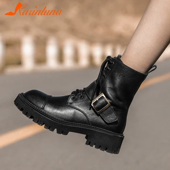 

Karinluna Fashionable Genuine Leather Buckle Belt Horse Hide Top Quality Ankle Autumn Winter Female Boots