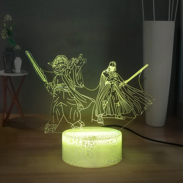 Maestro Jedi Yoda y Darth Vader USB LED lámpara de noche con forma de estrella guerras 3D ilusión lámpara de mesa interruptor niño habitación dormitorio lámpara de noche - Imagen 2