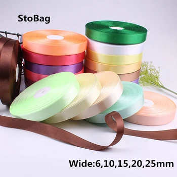 

StoBag 50Yards Solid Color Satin Ribbons Wedding Decorative Gift Packing Box Wrapping Belt DIY Crafts