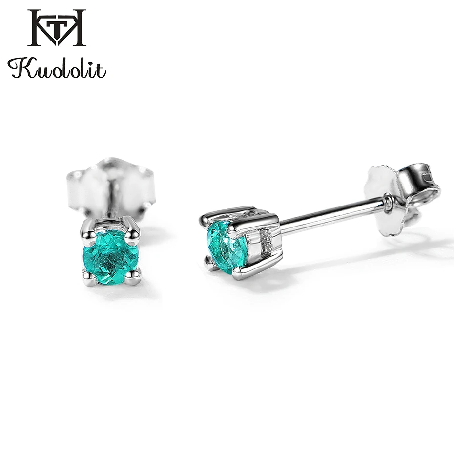 

Kuololit lab grown Emerald Gemstone Stud Earrings for Women Solid 925 Sterling Silver Natural Created Green emerald New Arrival