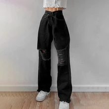 

Jeans Femme Pantalon 90s Vintage Streetwear Loose Korean Trousers Joggers Women Denim Pants Weekeep New Fashion Holes High Waist