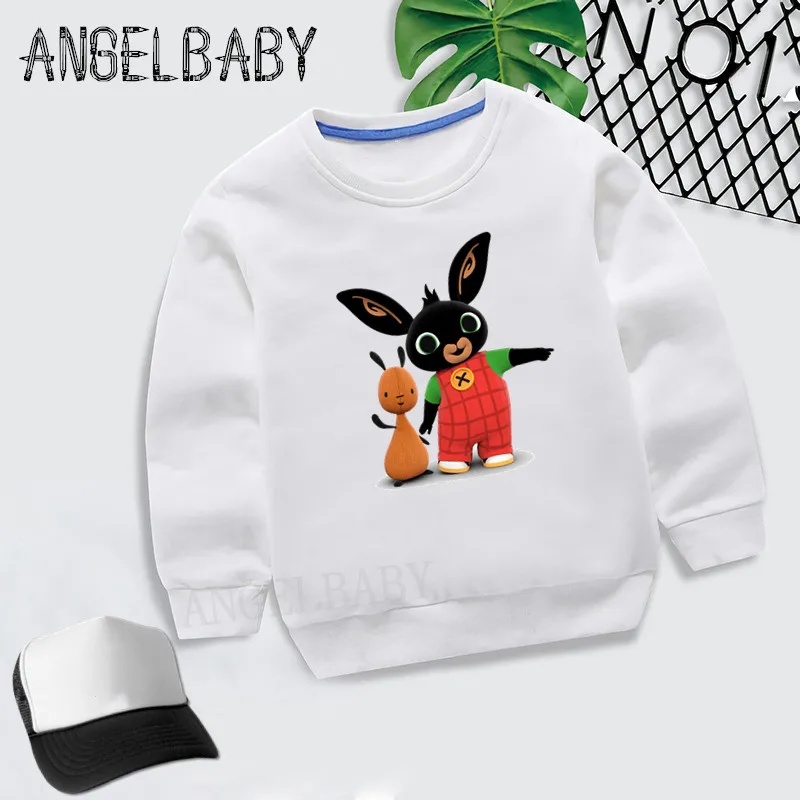 Детские толстовки с капюшоном с принтом кролика и кролика; свитер для мальчиков и девочек; детские осенние Топы; хлопковая одежда для малышей; KYT5169