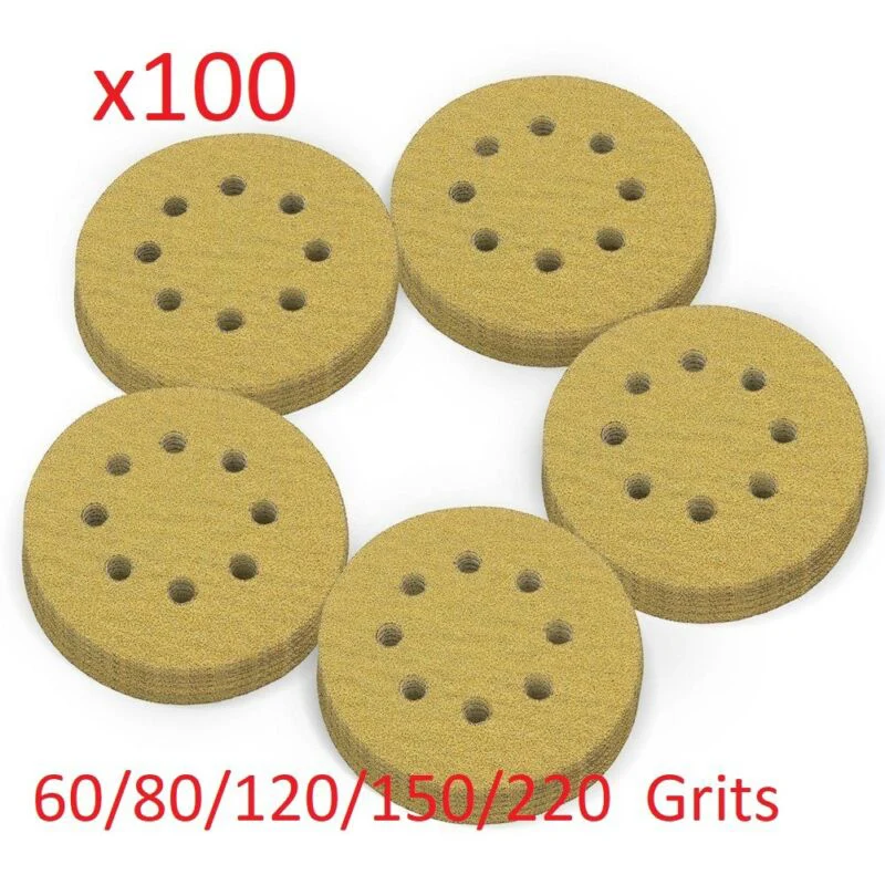 

125mm Sanding Discs Parts Tools Supplies 100pcs Grit 60/80/120/150/220 Durable And Reliable