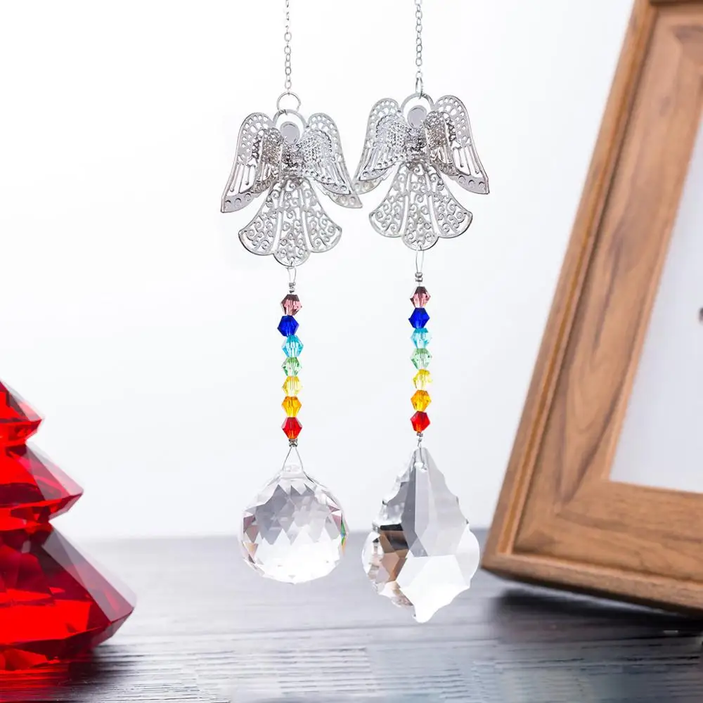 Set of 2 Чакра Кристалл ментальный бабочка витражный орнамент для окна двора сад Автомобильная подвеска-украшение дома Свадьба Рождественский подарок-украшение - Цвет: Set of 2