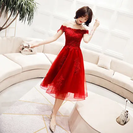

Red Slash Neck Short Female Chinese Bride Wedding Dress Elegant Pleated Qipao Off Shoulder Mesh Cheongsam Vestidos Defesta