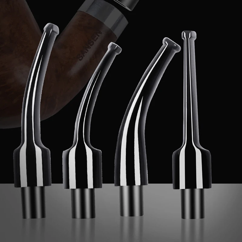 1pcs Black Acrylic Mouthpieces Pipe Stems Tobacco Pipe Stem for Smoking Tool Accessories Bent Taper 9mm Filter DIY Holder 6