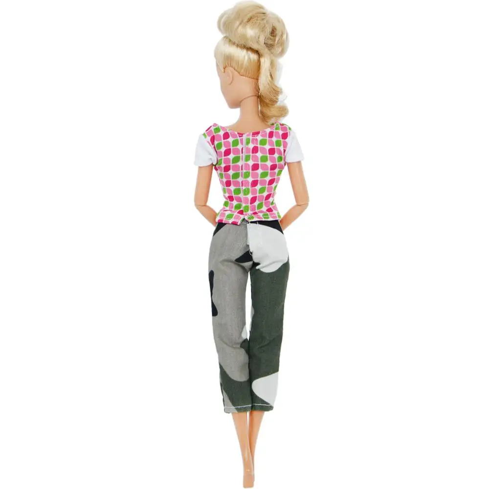 1 комплект, крутая мини короткий рукав Футболка с принтом топы брюки кукольные аксессуары Одежда для куклы Барби Кукла, детская игрушка
