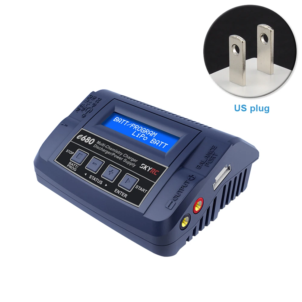 

E680 80W LCD Plug Battery Discharger Cooling Fan Smart Tool DC Power Supply Protection Mini Balance Charger 13.8V Portable