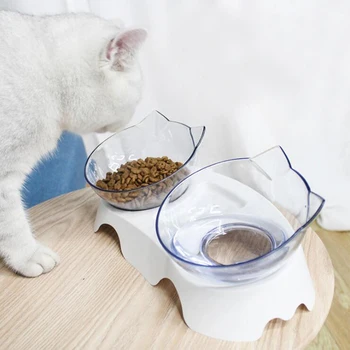 

Ardemer Lovely Design 15 Degree Neck Protection Dual-Use Transparent Cat Bowl Non-Slip Collapsible Pet Food Water Bowls