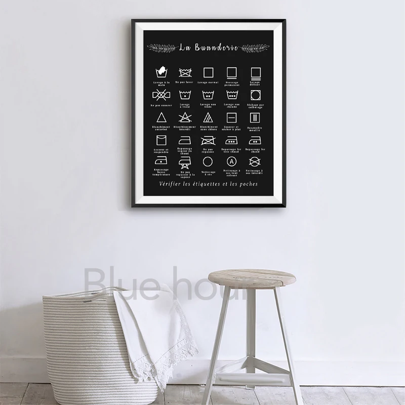 French Laundry Room Wall Decoration Canvas Painting Affiche Buandrie Minimalist Poster France Laundry Symbols Guide Art Prints