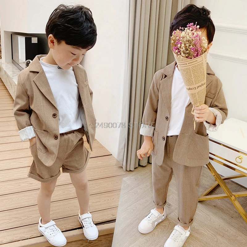 Kids Wedding Jacket +Pants 2Pcs Suit Flower Boys Formal Tuxedos School Girls Stage Performance Host Dance Suit Clothing Set