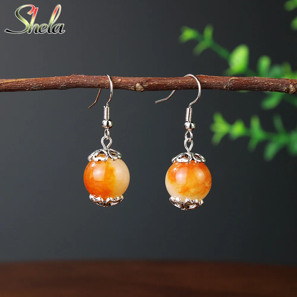 Natural Stone Dangle Earrings Unusual Green Black Yellow Pink White Beads Elegant Vintage Fashion Jewelry For Women Pendientes | Украшения