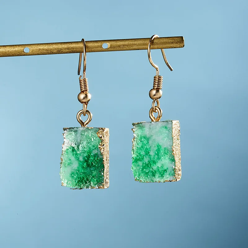 green 2 Корейский, геометрической формы, квадратный камень, смола, серьги друзы, длинные висячие серьги для женщин, ювелирное изделие, массивные подарки, аксессуары Brinco - Окраска металла: green 2