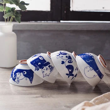 

Japanese style underglaze color ceramic rice soup noodle bowl twelve Chinese zodiac set household simple high foot tableware