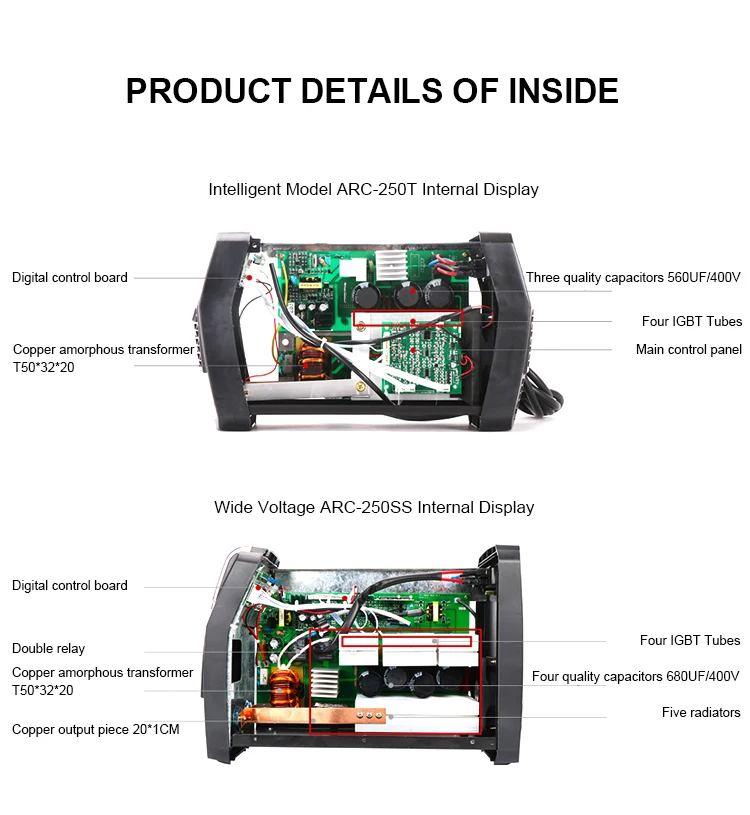 ANDELI ARC-250 Интеллектуальный портативный однофазный MMA сварочный аппарат двойной/широкий инвертор напряжения сварочный аппарат