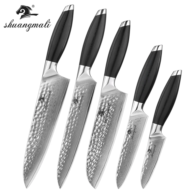 5 Pcs Chef Knives Set Japanese Vg10 Damascus Utility Kitchen