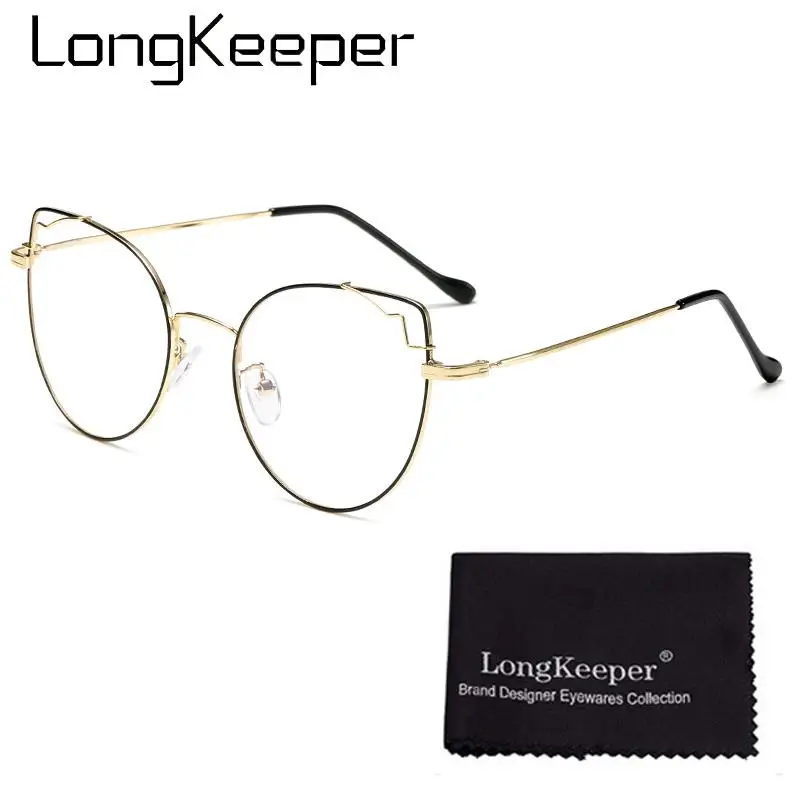 Longketter женские очки кошачий глаз Frame2019 новые металлические прозрачные линзы, очки женские модные компьютерные очки для чтения