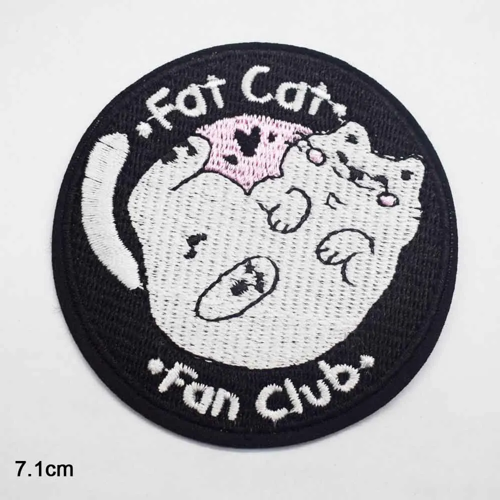 Blinking Round Pink Coffee Cat Stay Pawsitive Cute Dog Animals Iron On Embroidered Clothes Patches For Boys Girls Kids Clothing 