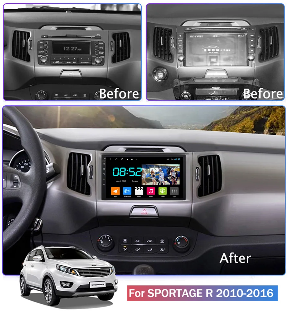 Android 8,1 автомобильный DVD 1din мультимедийная Navi система для Kia SportageR 2010- Автомобильный gps навигатор стерео wifi головное устройство BT SWC wifi
