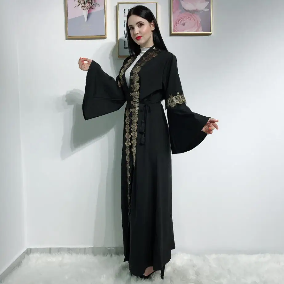 Мусульманское платье с принтом в стиле ретро abaya, кимоно в Дубае, Черный Кафтан, открытый передний кардиган, исламские дамы, абайя, большие размеры, S-2XL 1244