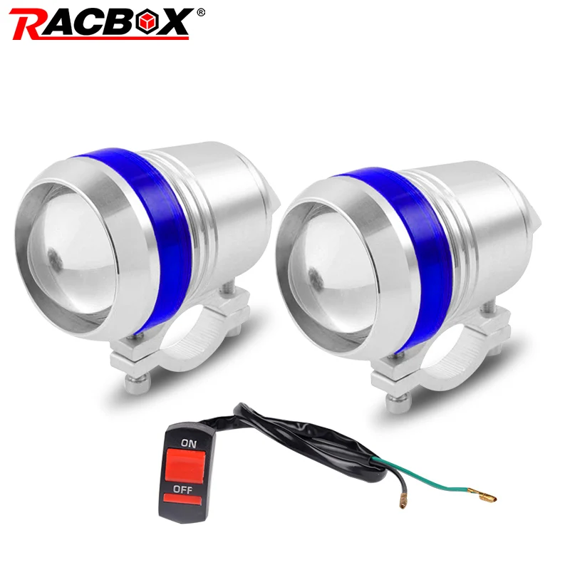 

2pcs U3 Motorcycle LED Headlamp spot light U2 Angel Eyes halo silver shell Hi/lo beam motorbike Flashing lamp with Switch line