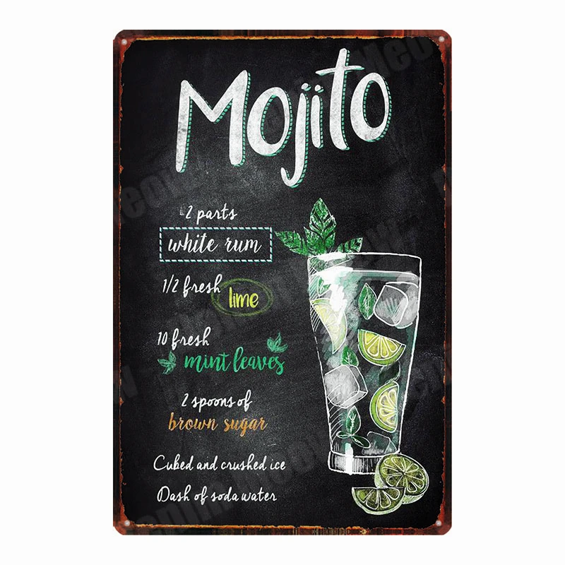 A Mojito старинные кубинские винтажные металлические жестяные знаки Пина колада Плакат Бар паба домашний Декор стены Темный Stormy налет металлический художественный стикер N309 - Цвет: A