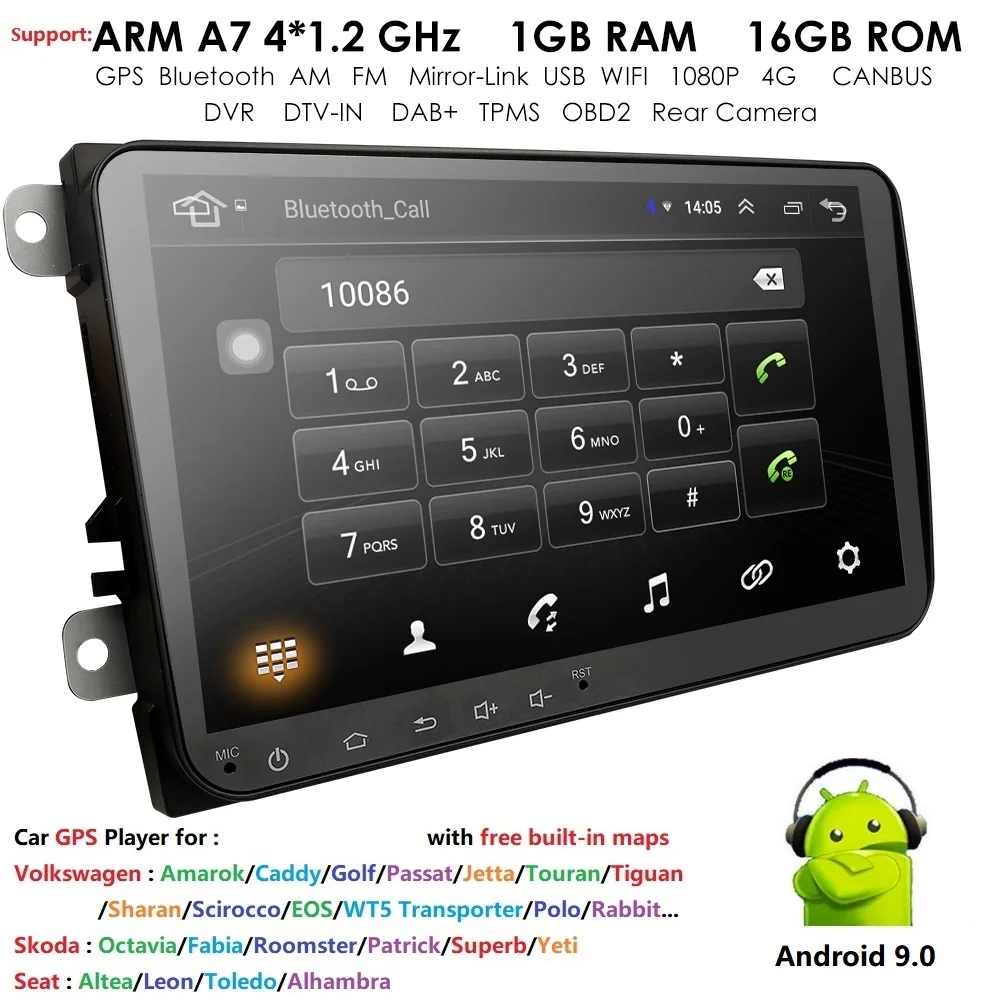 

Car Multimedia player Android 9.0 GPS 9 Inch 2 Din Autoradio For VW/Volkswagen/Touareg Canbus Wifi FM Radio USB DVR SWC BT DAB+