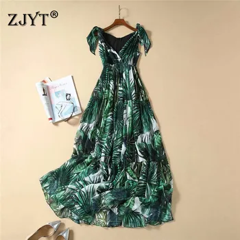 

Runway Dress 2020 Spring Summer Women's Fashion New Clothes V Neck Sleeveless Print Long Maxi Beach Boho Chiffon Dress Vestidos