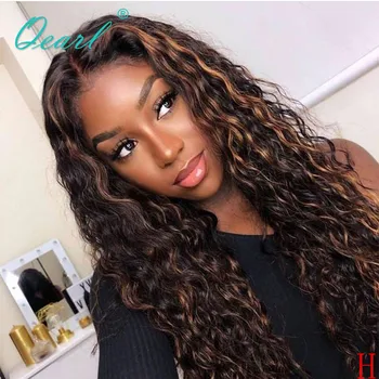 

Human Hair Wigs Highlights Colored 180% 250% High Density Lace Front Wig Water Wave Peruvian Remy Hair 13x4 Preplucked Qearl